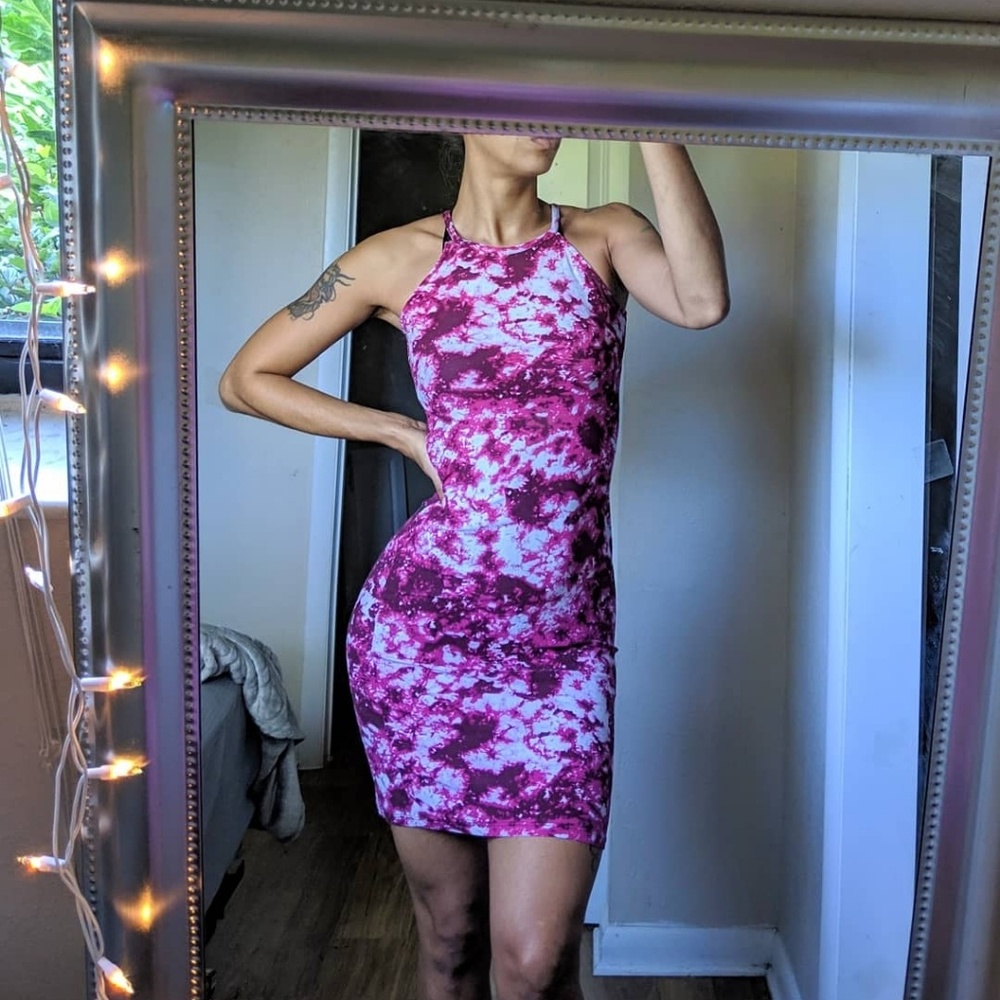 Pink & White Tie Dye Halter Dress